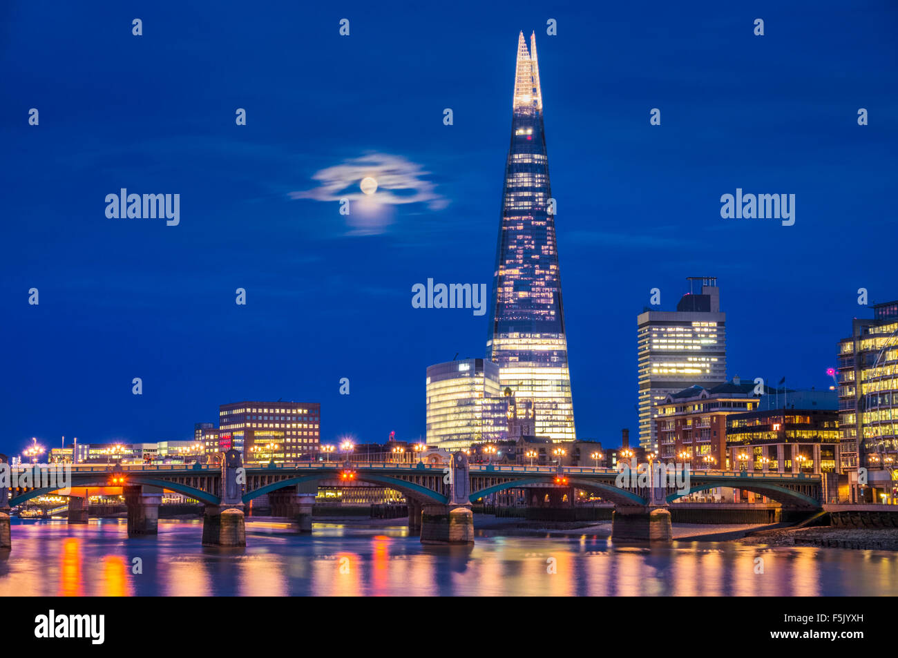 The Shard and skyline at night sunset City of London South Bank  southwark London England UK GB EU Europe Stock Photo