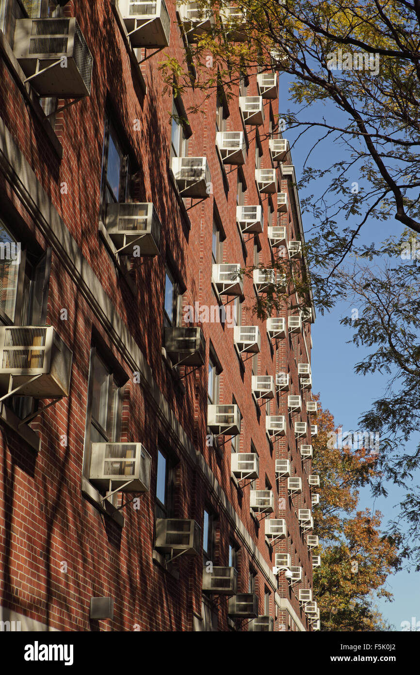 Hundreds of window air conditioning units in a Brooklyn building Stock