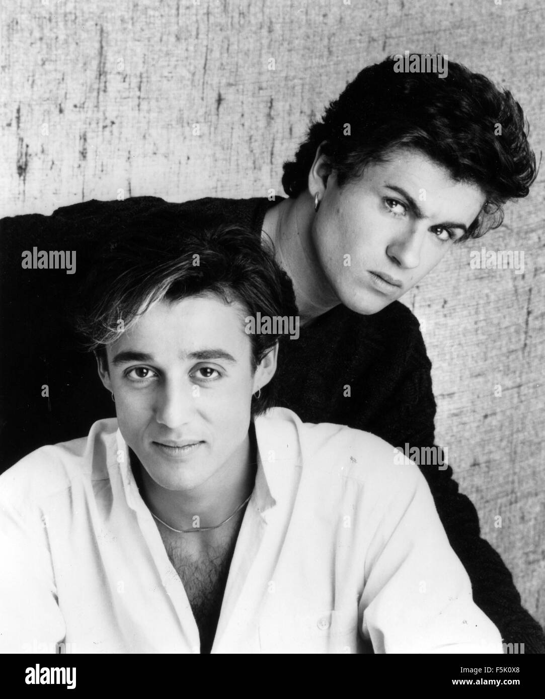 WHAM !  Promotional photo of UK pop duo of George Michael (left) and Andrew Ridgeley about 1984 Stock Photo