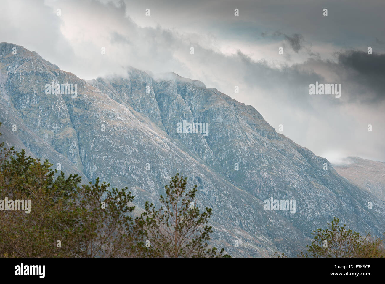 The mountain named Sgorr nam Fiannaidh, which is on the northern side of the pass of Glencoe at its western end. Stock Photo