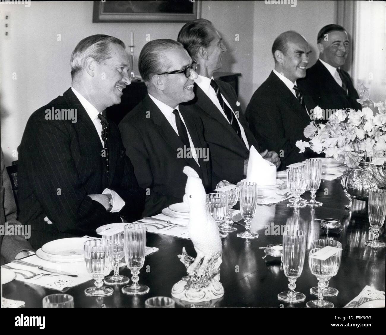 1968 - West German defence minister on visit to London : Herr Von Hassel the west German minister foe defense - now on a visit to lonodn - this afternoon entrained his counterpart - Mr.Peter tourney croft to lunch at the German embassy. photo shows At the luncheon this afternoon General Sir Richard Hull ( Chief of the Imperial general staff) Herr Von Hassel Viscount Hood Captain S. Treesch and vice admiral Hopkins. © Keystone Pictures USA/ZUMAPRESS.com/Alamy Live News Stock Photo