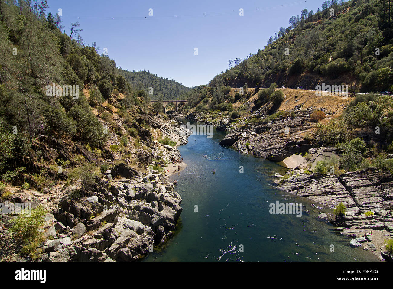 A view of the American River in Sacramento, California showing the
