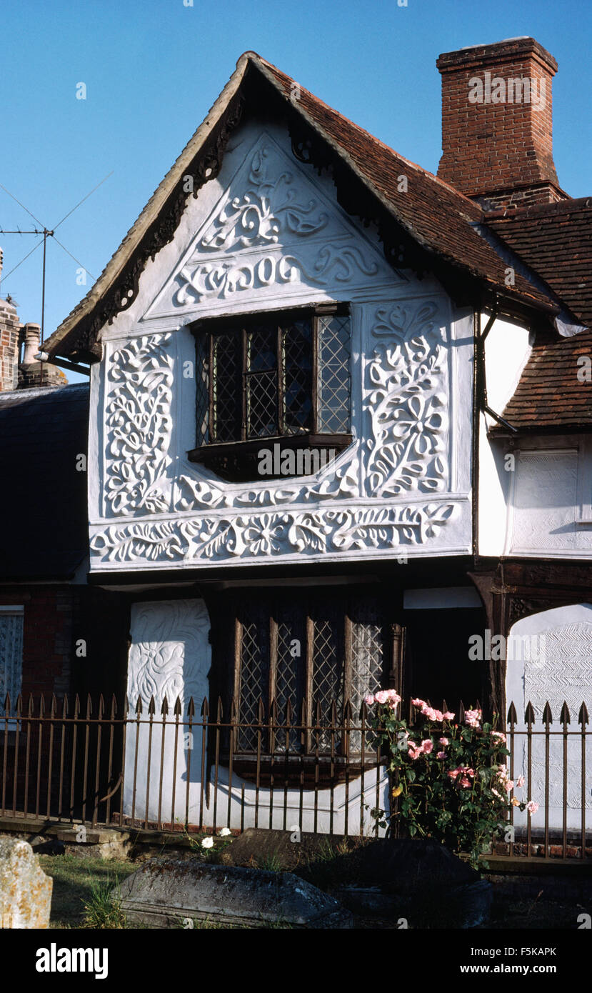 Exterior of a traditional 17th century Suffolk house with pargetting on the walls Stock Photo