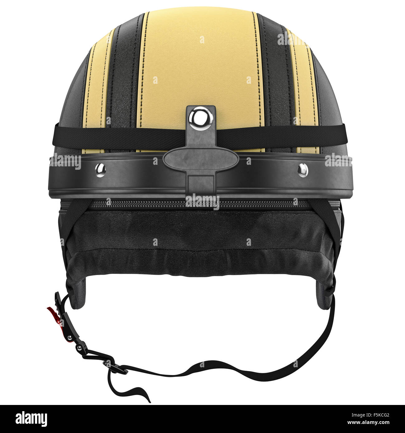 Motorcycle helmets with chrome studs and protective ear, back view