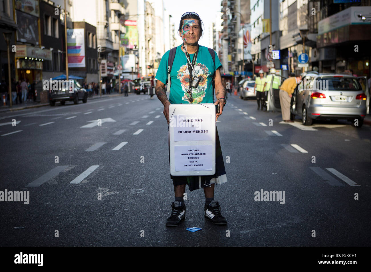 Buenos Aires, Argentina. 5th Nov, 2015. A demonstrator wearing a skirt participates in a march against gender violence in Buenos Aires, Argentina, on Nov. 5, 2015. Men wearing skirts taook part in a march against gender violence organized by social networks with the slogan 'Wear the skirt if you are a male' . Credit:  Martin Zabala/Xinhua/Alamy Live News Stock Photo