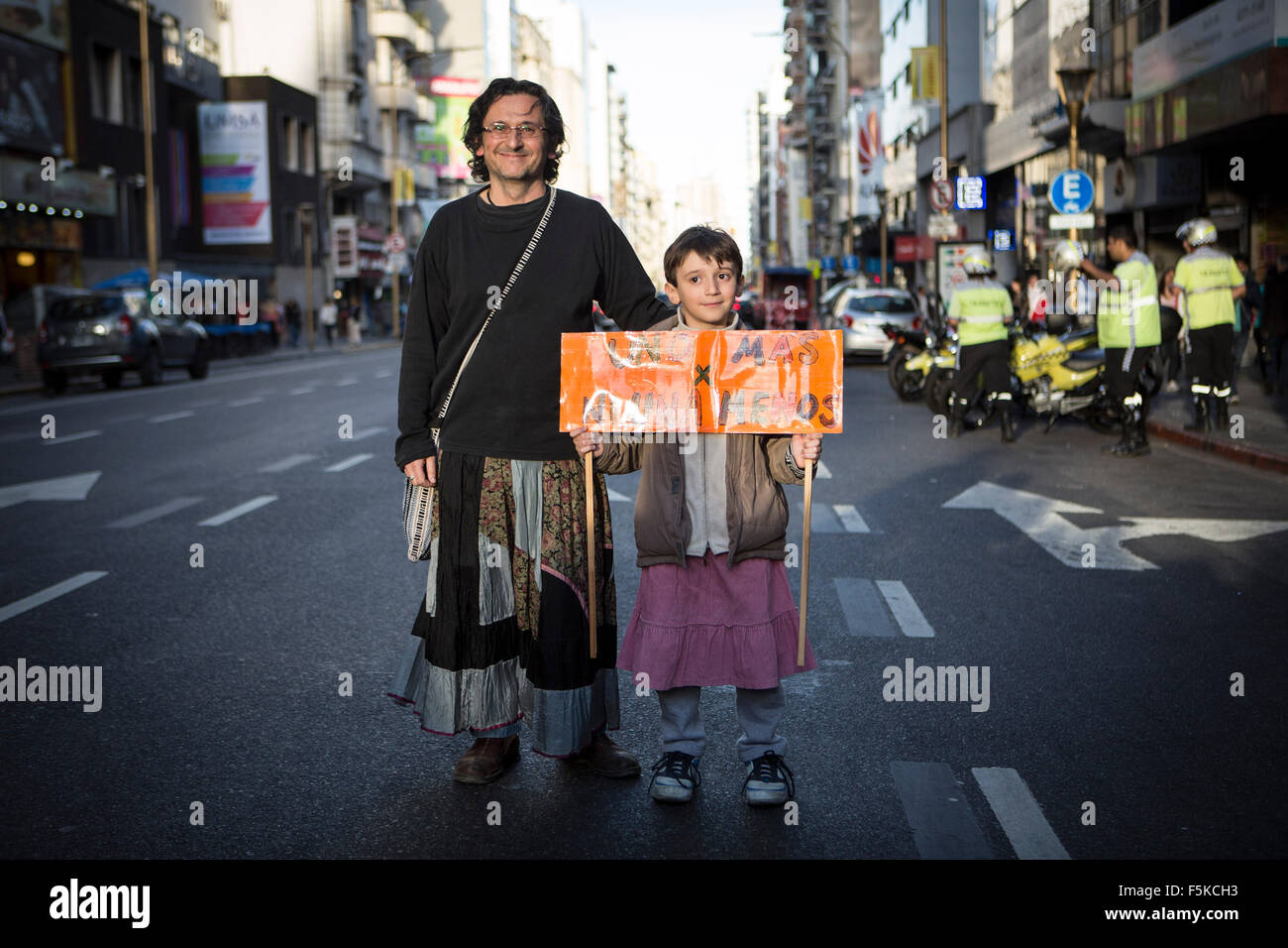 Buenos Aires, Argentina. 5th Nov, 2015. Demonstrators wearing a skirt participate in a march against gender violence in Buenos Aires, Argentina, on Nov. 5, 2015. Men wearing skirts taook part in a march against gender violence organized by social networks with the slogan 'Wear the skirt if you are a male' . Credit:  Martin Zabala/Xinhua/Alamy Live News Stock Photo