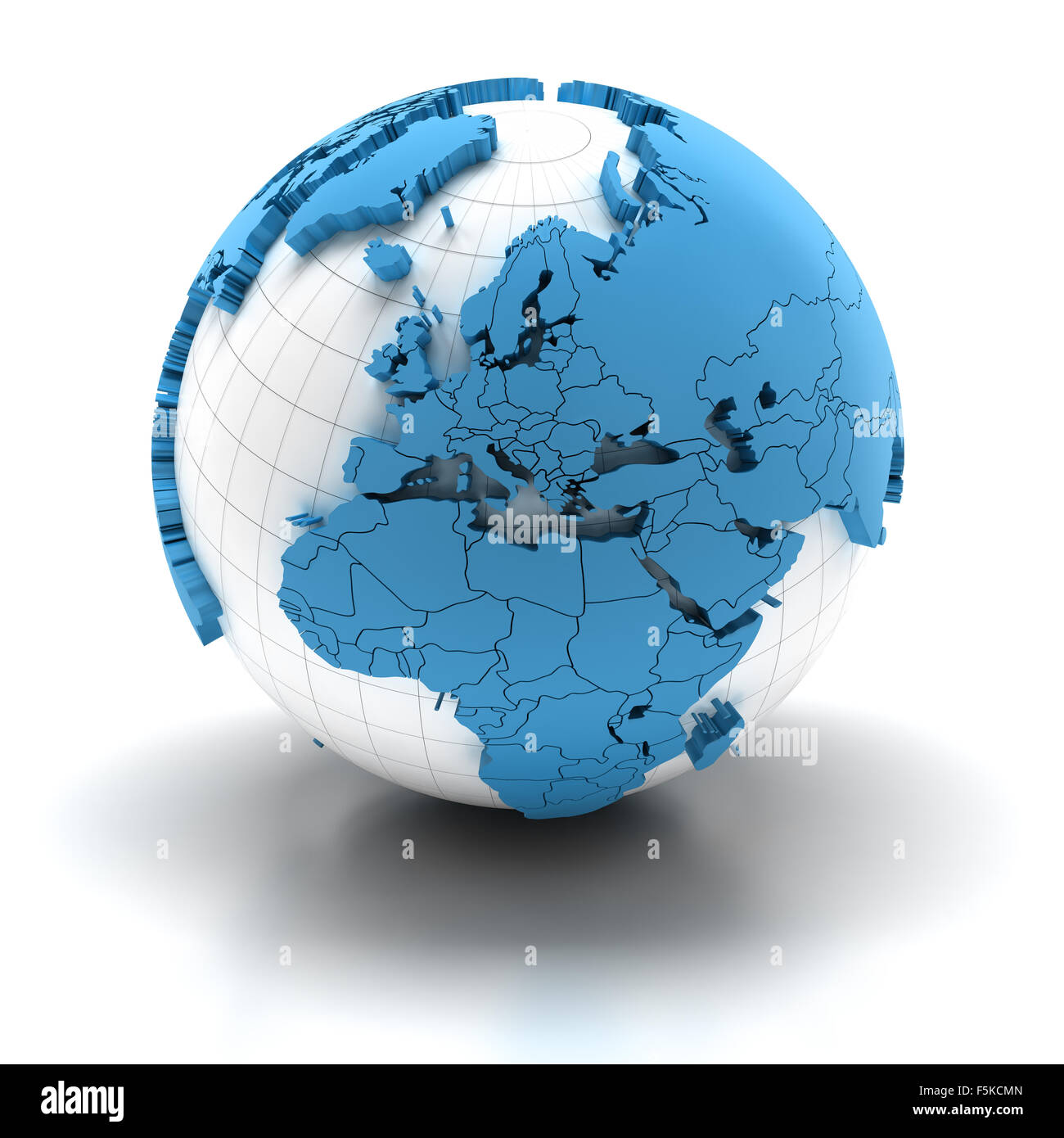Globe with extruded continents, Europe and Africa regions Stock Photo