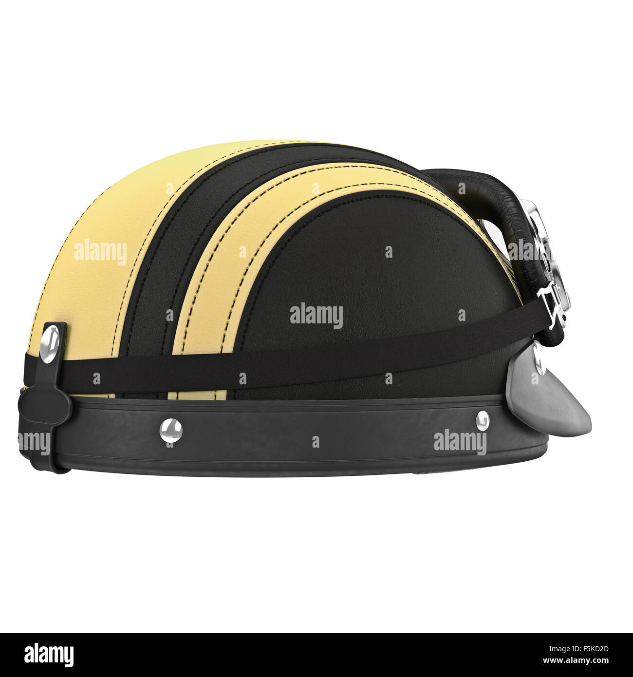 Motorcycle leather helmet with yellow stripes Stock Photo Alamy