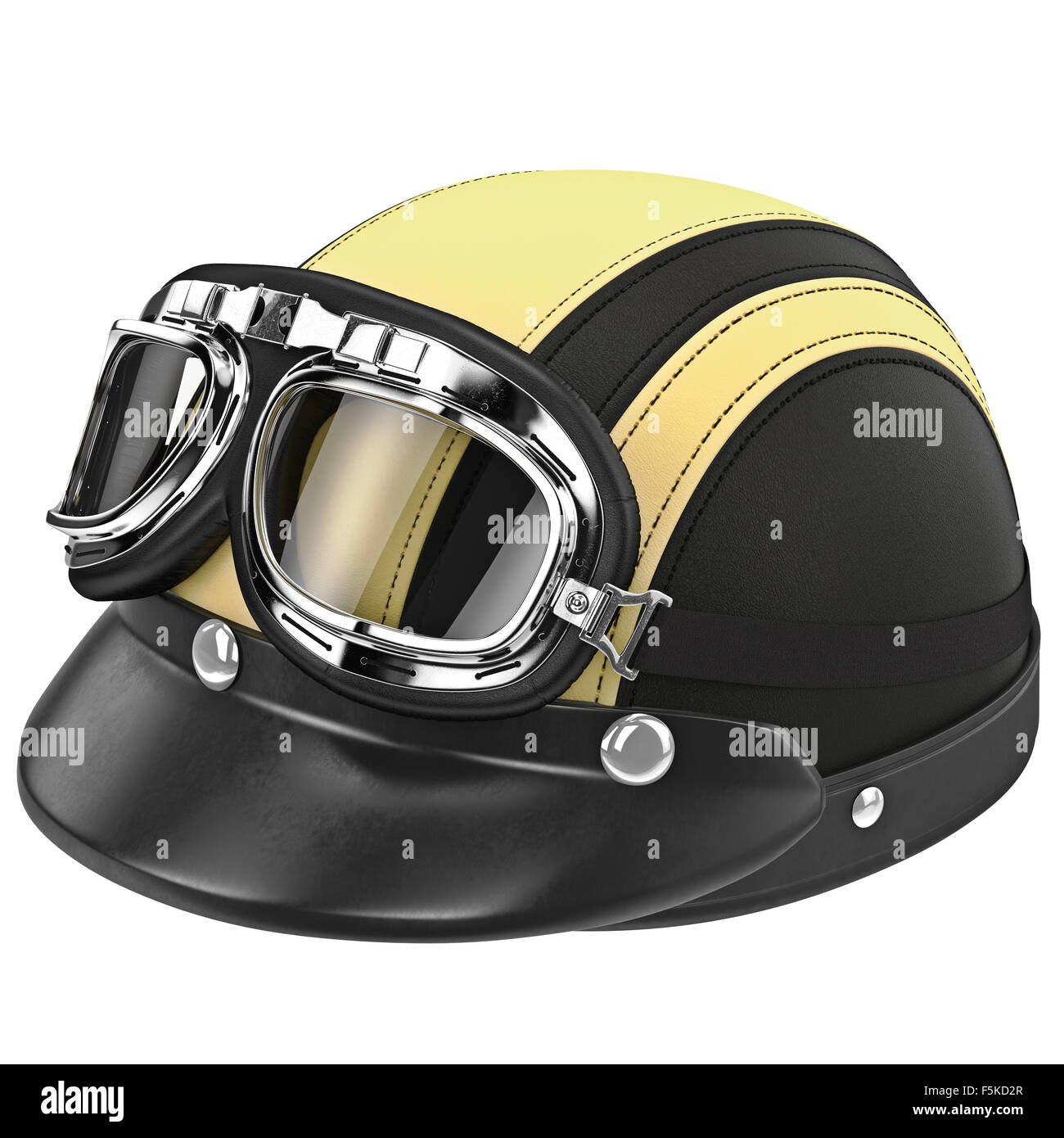 Leather biker motorcycle helmet with goggles Stock Photo Alamy