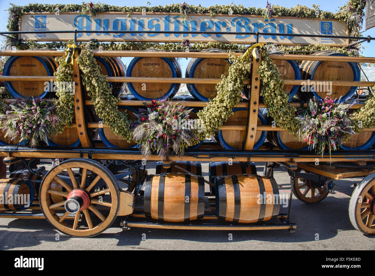 Beer kegs making their way to Oktoberfest in Munich, Germany Stock Photo