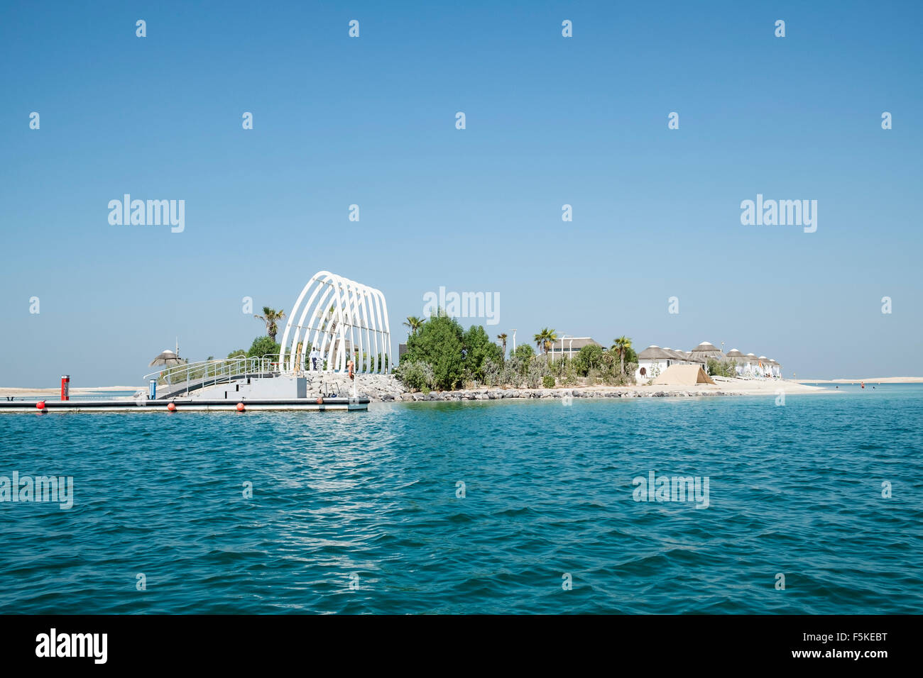 View of The Island Lebanon beach resort on a man made island, part of The World off Dubai coast in  United Arab Emirates Stock Photo