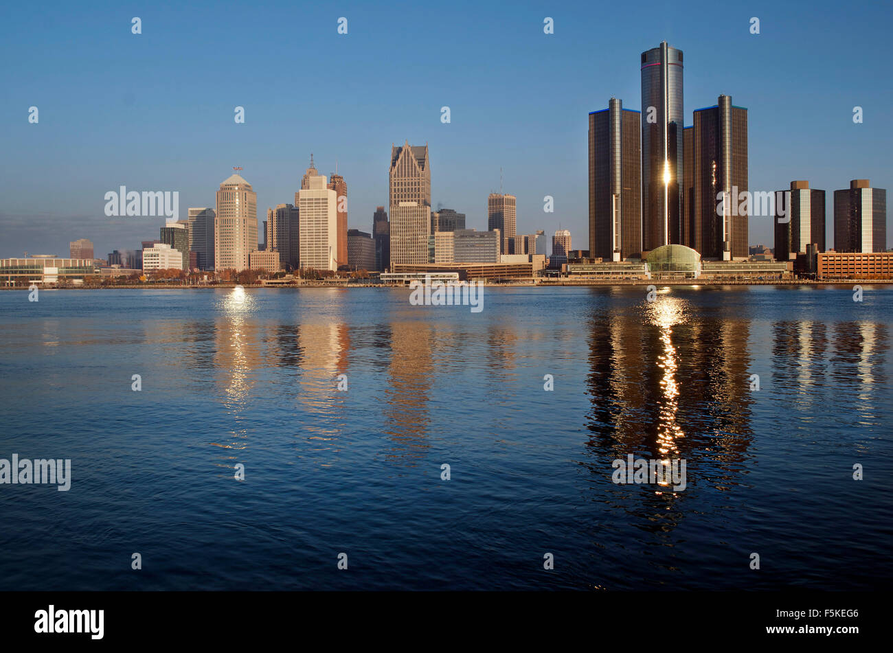 Detroit Skyline Shot at Daybreak November 2015 Stock Photo