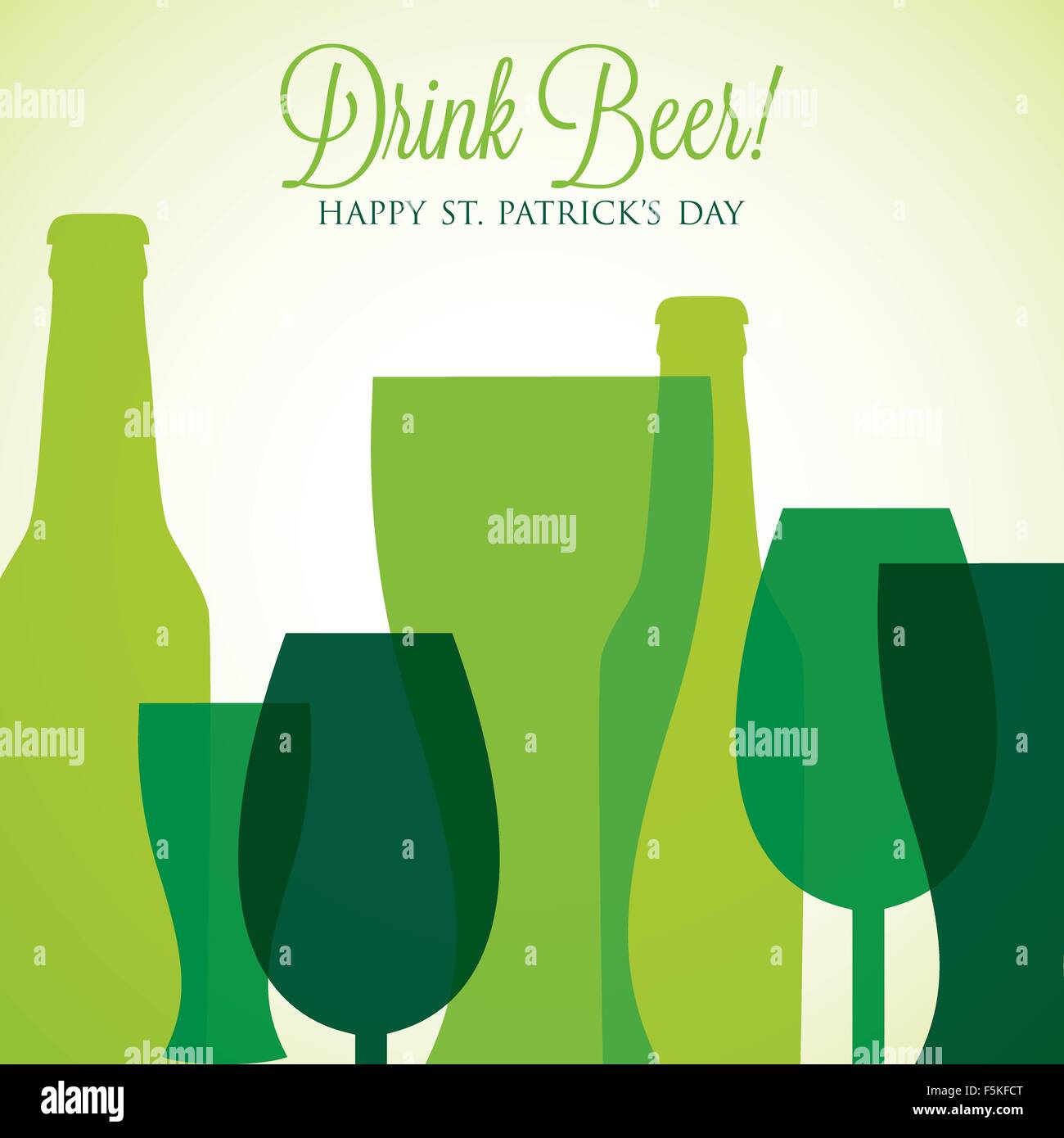 Overlay beer bottle and glass St. Patrick's Day card in vector format. Stock Vector