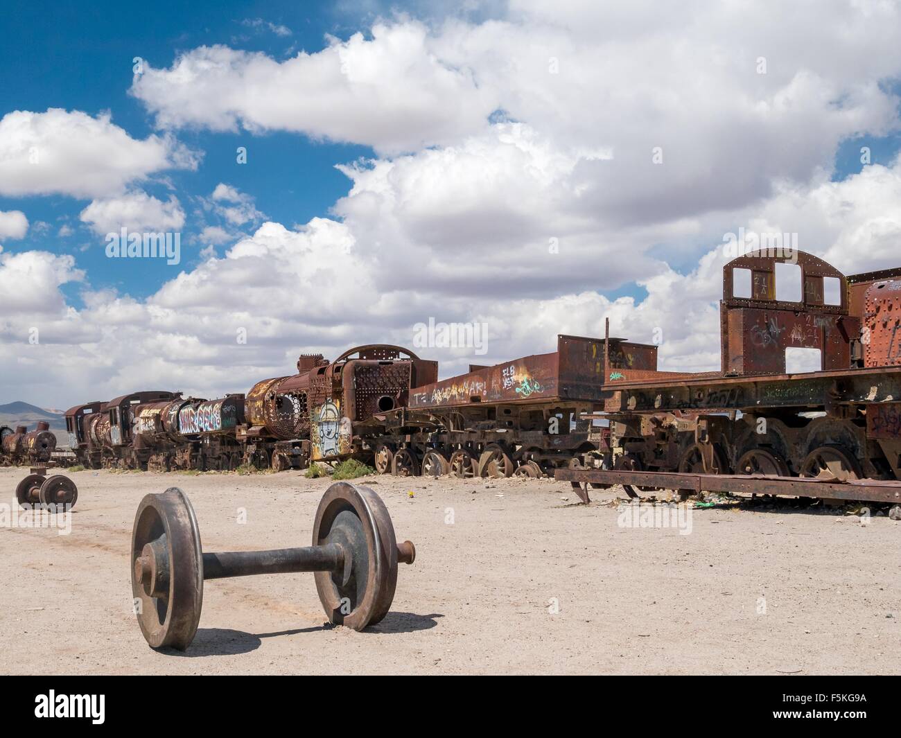 Train Cemetery in Uyuni, Bolivian Stock Photo