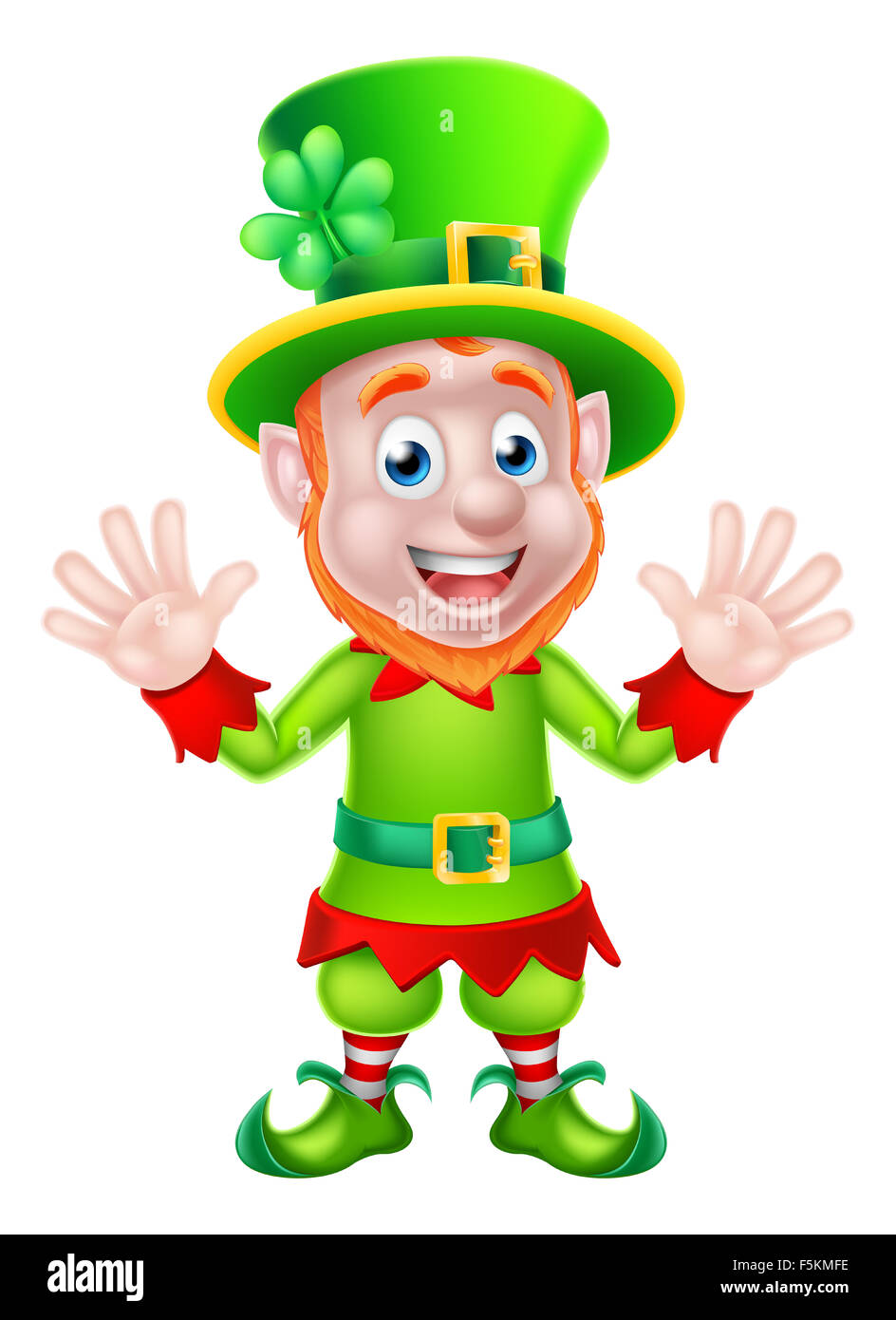 St Patricks Day leprechaun cartoon character waving Stock Photo
