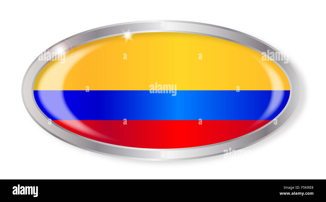 Oval silver button with the Colombia flag isolated on a white background Stock Photo