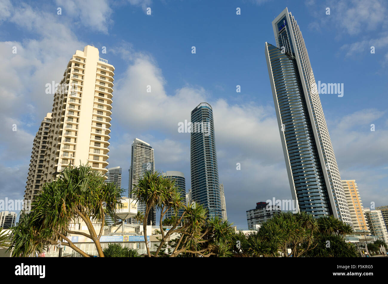 Tower blocks beside beach, Surfers Paradise, Gold Coast, Queensland, Australia Stock Photo