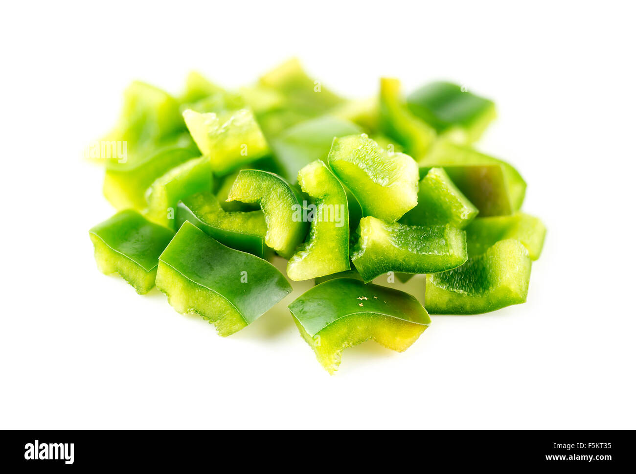 Macro closeup of diced green capsicum Stock Photo