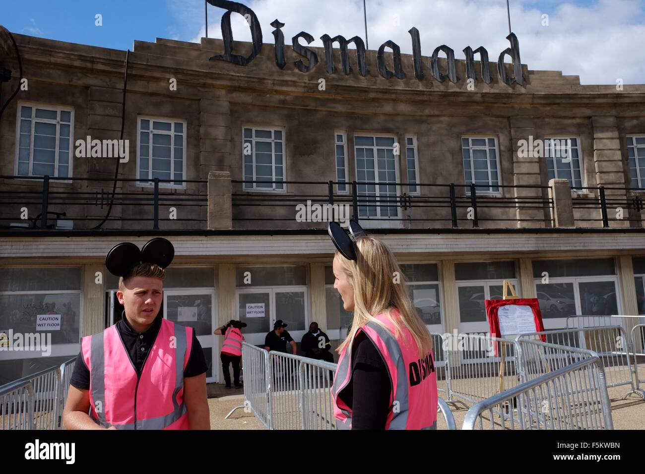 A music night was held at Banksy’s dystopian theme park Dismaland in Weston-super-Mare, which the artist says is the U.K.’s most disappointing visitor attraction.  Featuring: Atmosphere Where: Weston Super Mare, United Kingdom When: 04 Sep 2015 Stock Photo