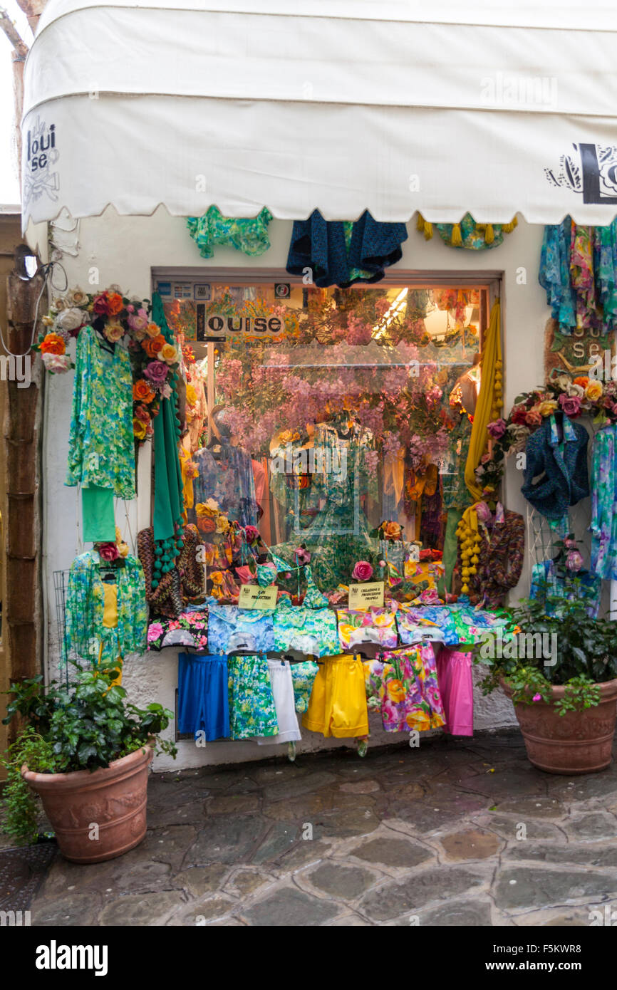 Colorful shop window of Louise Moda,selling clothing and bright handicrafts  in Positano, Amalfi Coast, Italy Stock Photo - Alamy