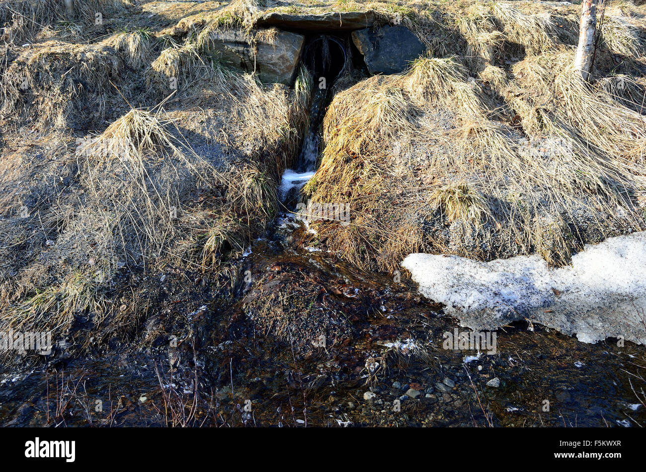flowing snow melt water drainage Stock Photo Alamy