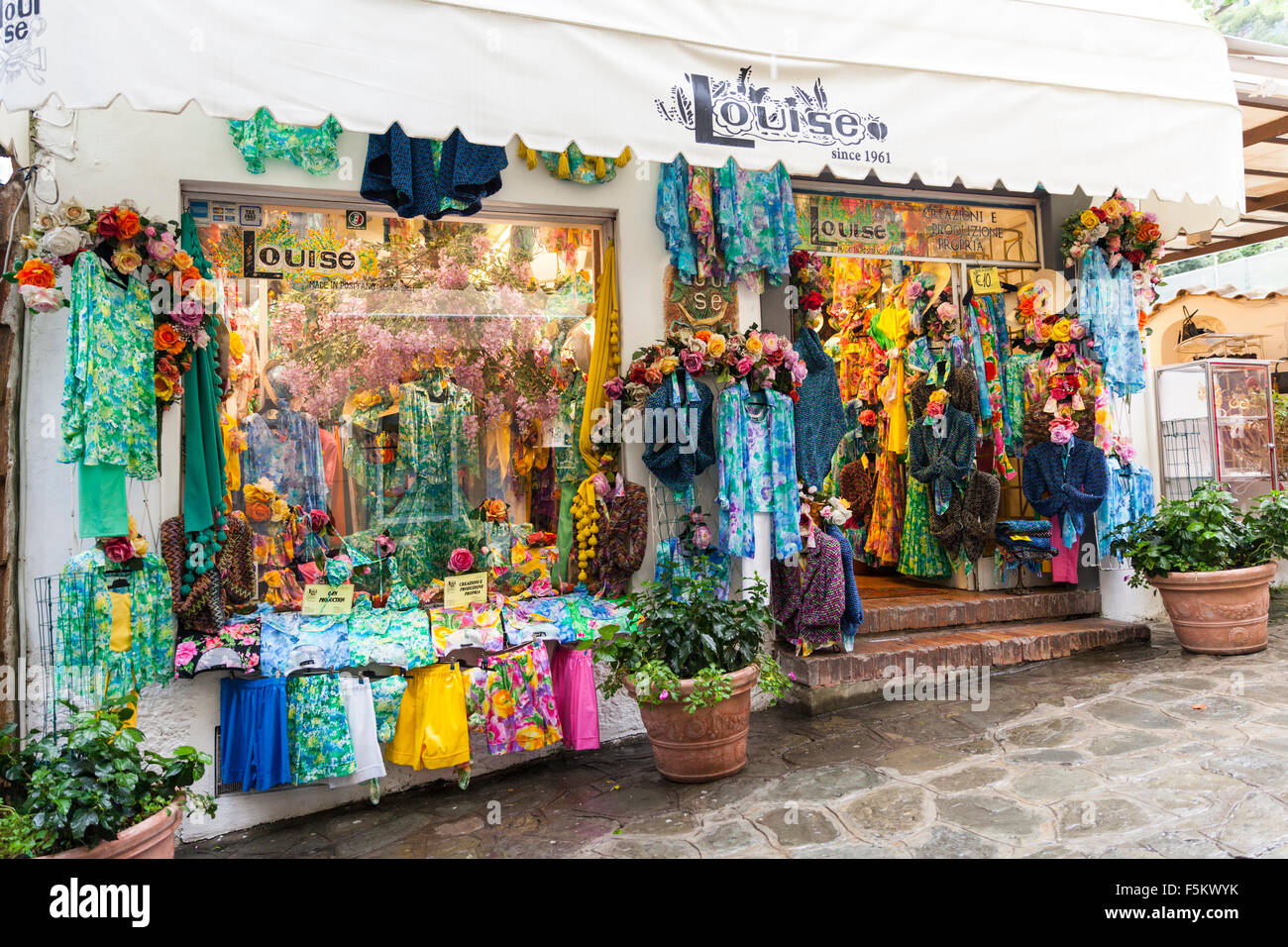 Colorful shop window of Louise Moda,selling clothing and bright handicrafts  in Positano, Amalfi Coast, Italy Stock Photo - Alamy