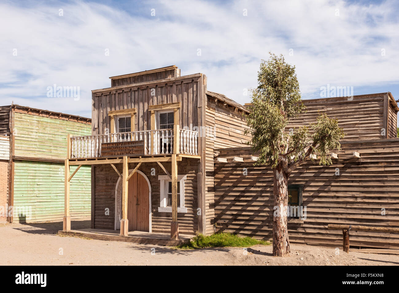 Wooden buildings in an abandoned american ghost town Stock Photo