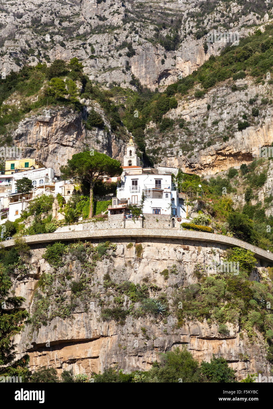 Houses built into the mountain in Positano on the Amalfi Coast in
