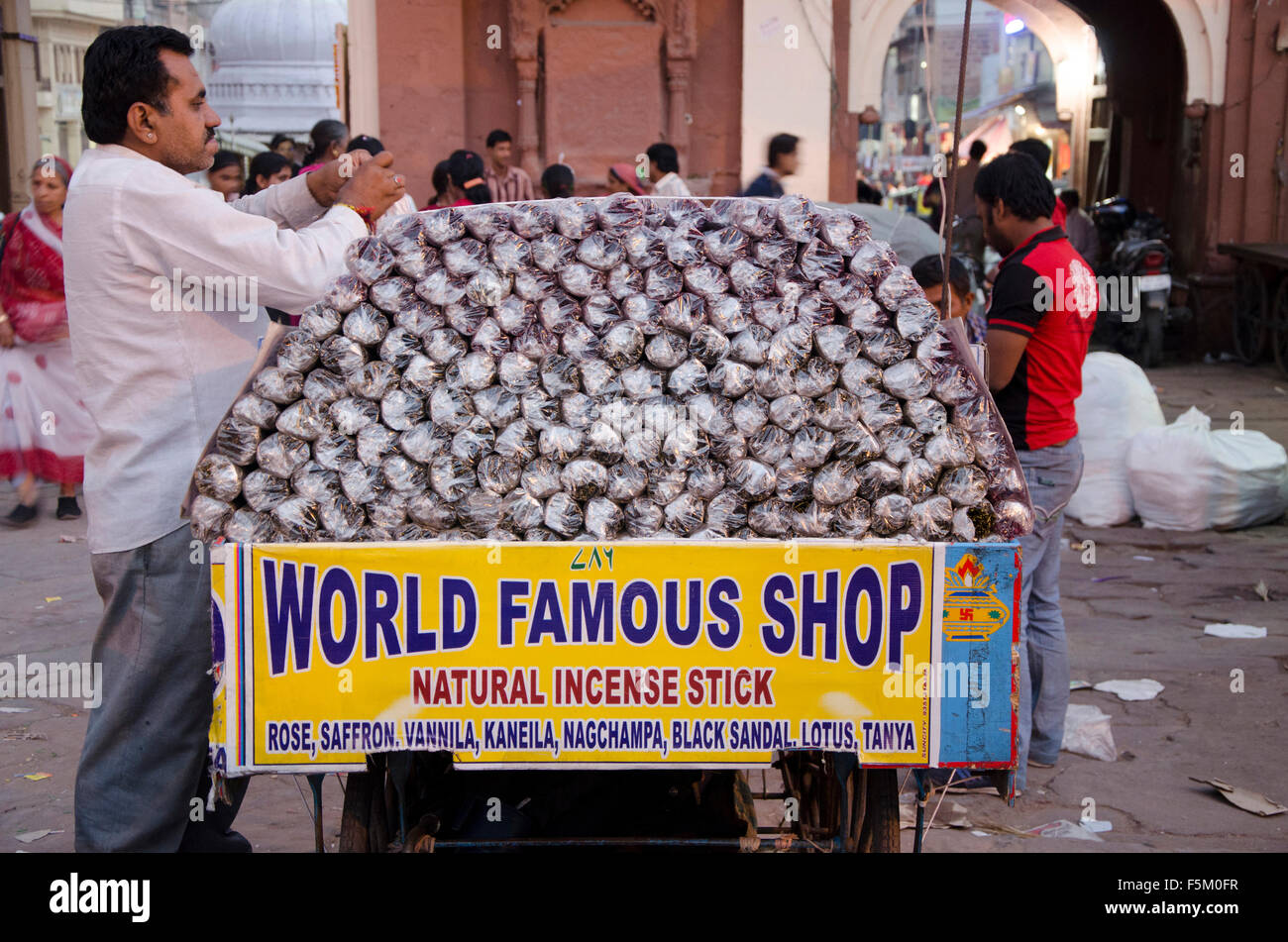 Incense sticks vendor, clock tower market, jodhpur, rajasthan, india