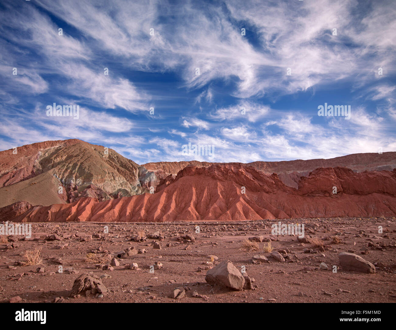 Rock formations in Valley of the Rainbow. San Pedro de Atacama, Atacama Desert, Chile. Stock Photo