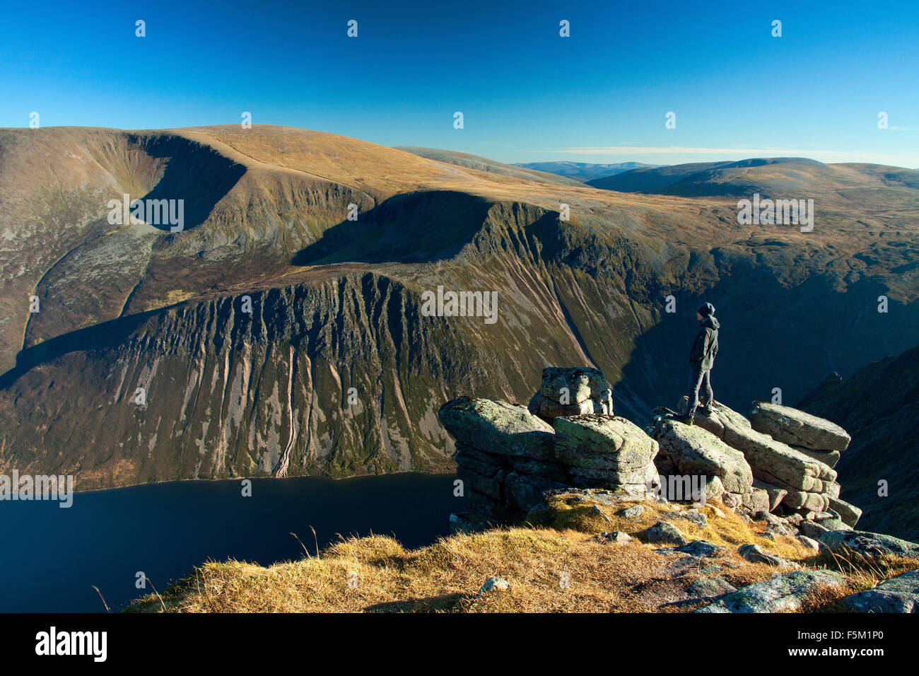 Braeriach and Loch Eanaich from Sgor Gaoith, Cairngorm National Park, Badenoch and Speyside Stock Photo