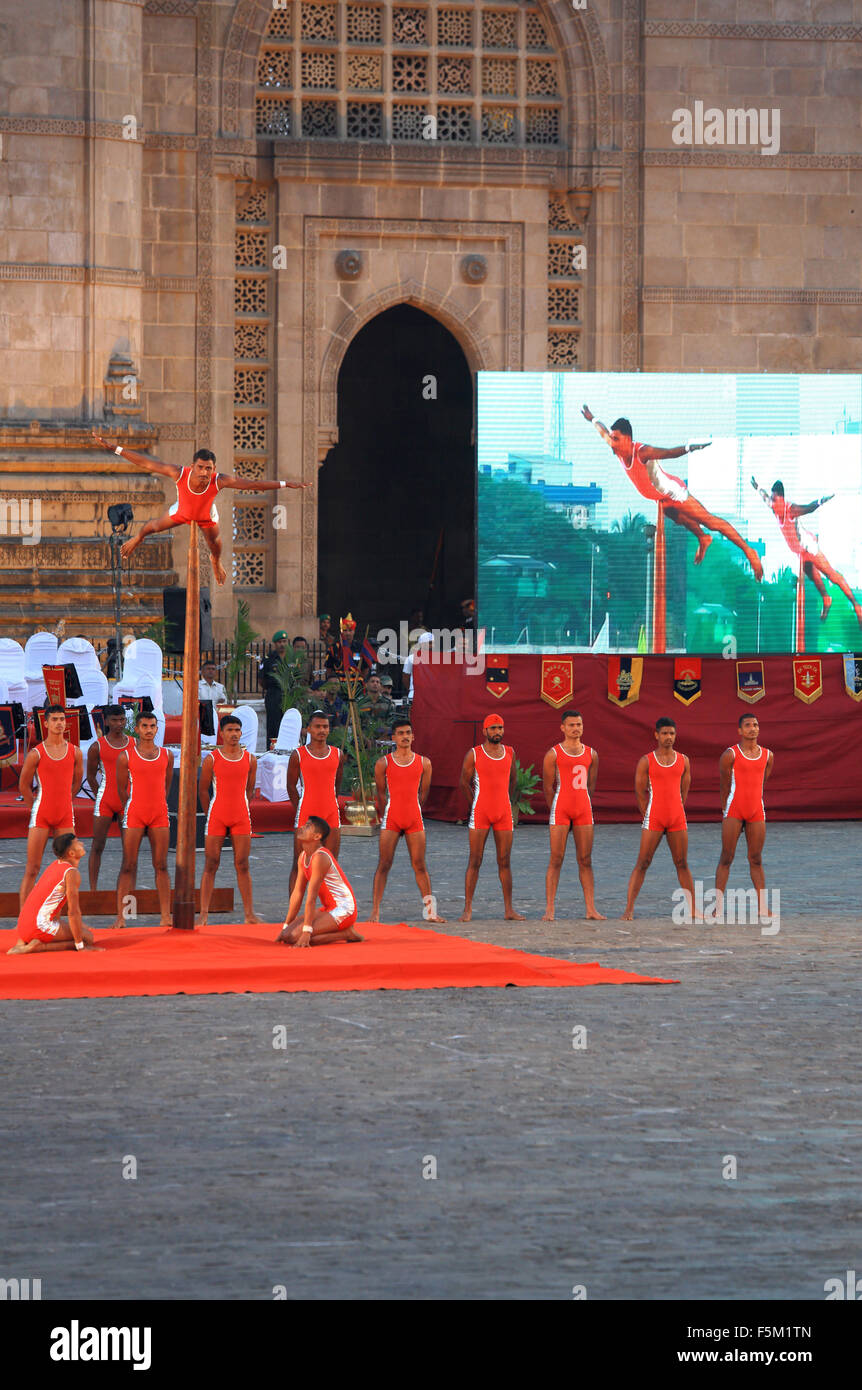Malkhamb performed on army day celebration at gateway, mumbai, maharashtra, india, asia Stock Photo