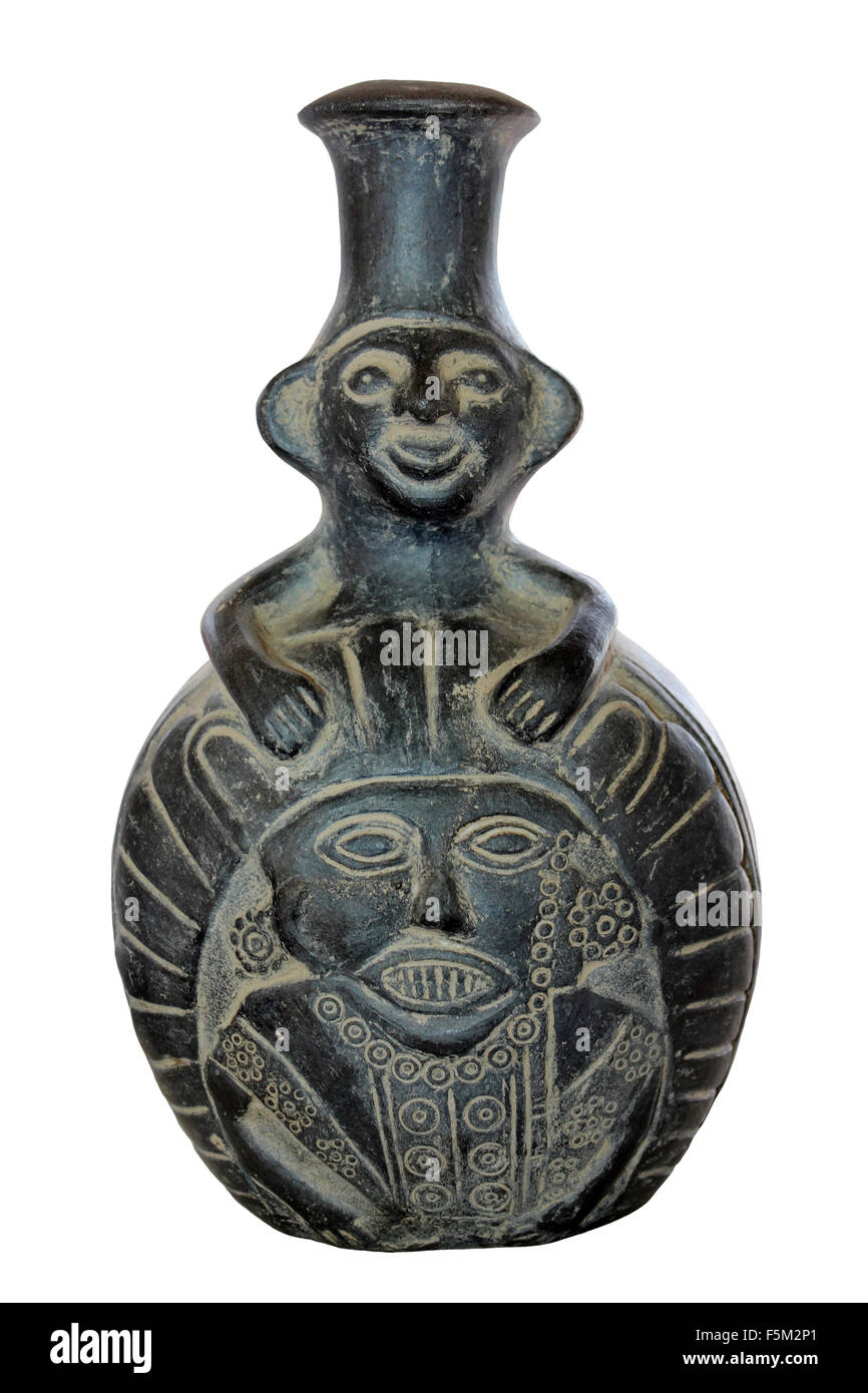Decorative Black Ceramic Peruvian Vessel Stock Photo