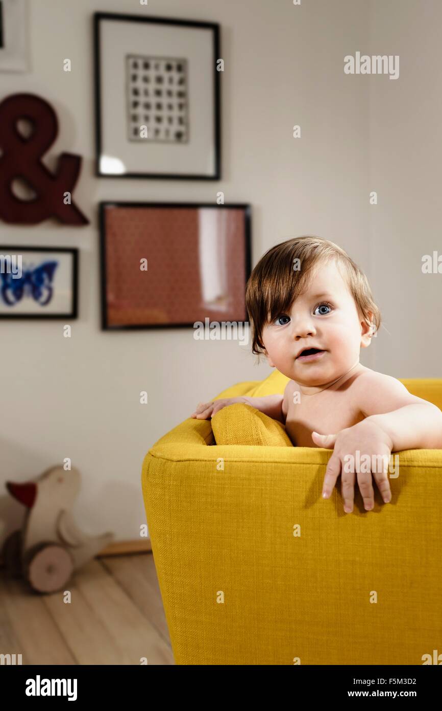 Portrait of a baby boy in a chair Stock Photo