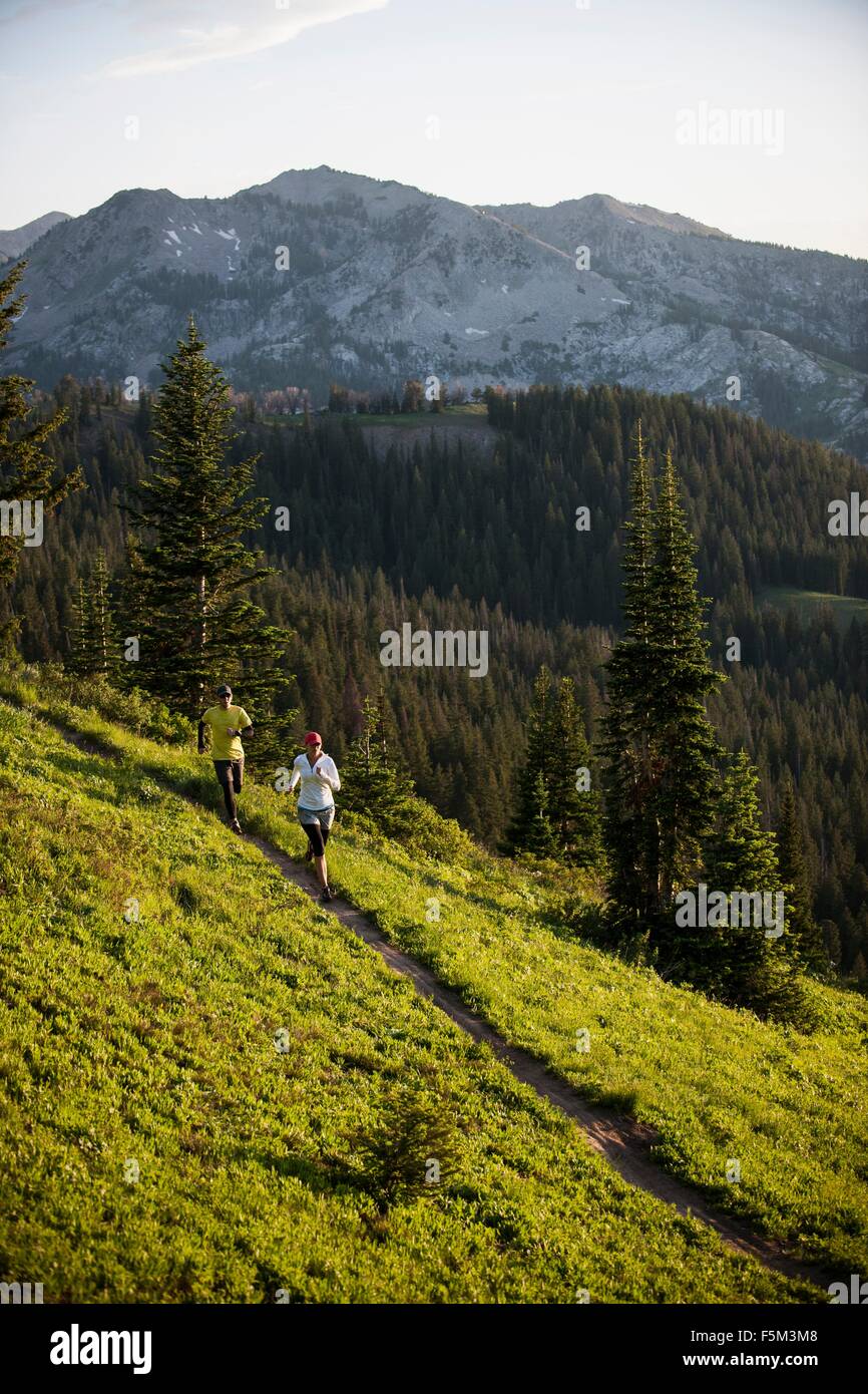 Runners on Bloods Lake trail near Guardsman Pass, Wasatch Mountains ...