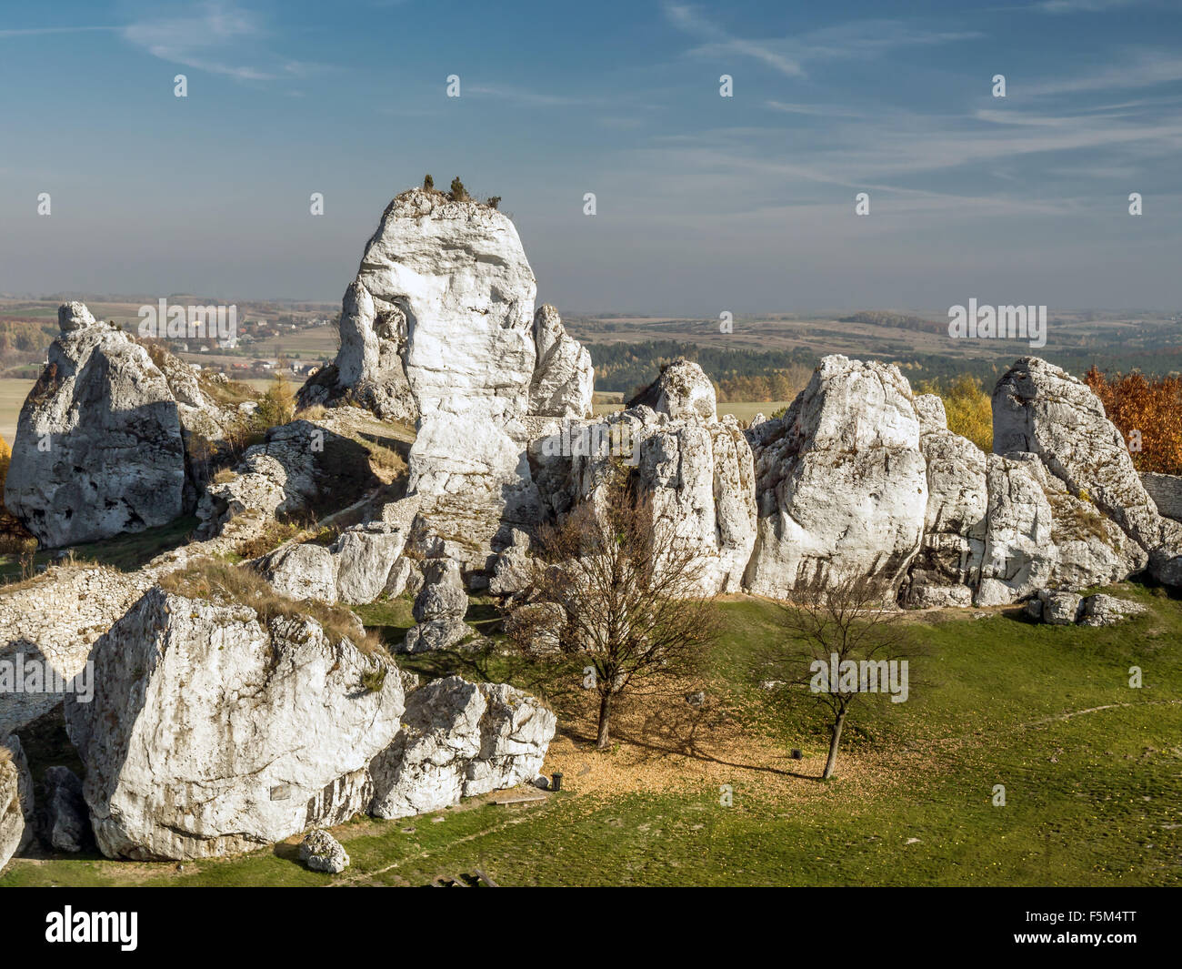 Lime rock outlier formation one of many that can be found in the Krakow-Czestochowa Upland also known as Polish Jurasic Highland Stock Photo