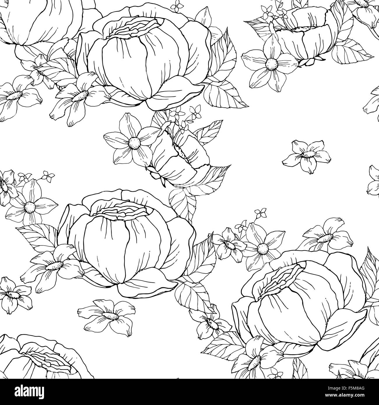 Seamless black and white floral pattern Stock Vector Image & Art - Alamy