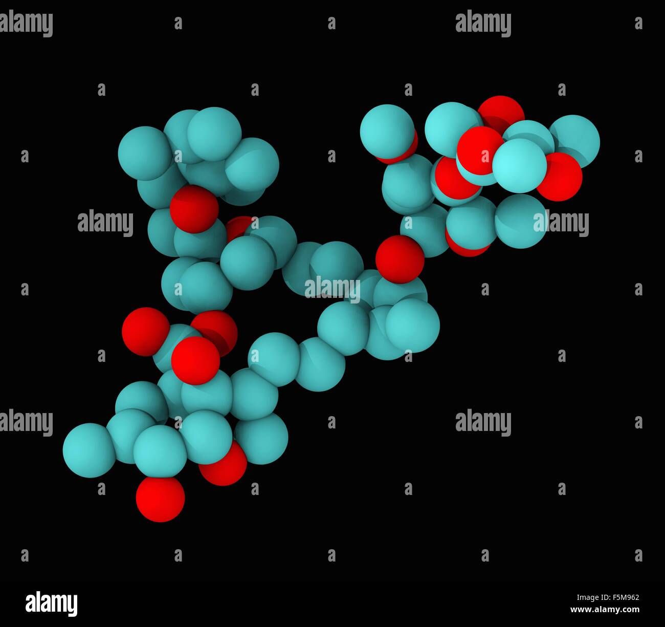 Space filling molecular model of ivermectin, shown without hydrogen atoms Stock Photo