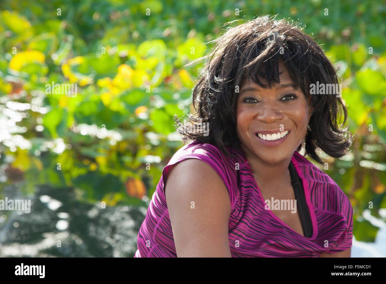Portrait of senior woman, smiling, outdoors Stock Photo