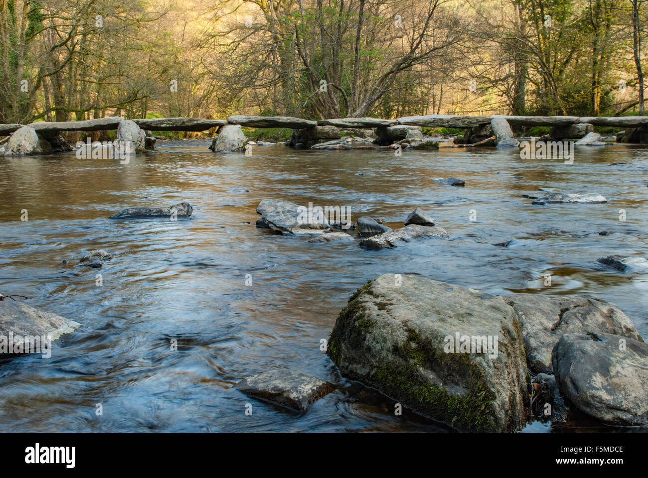 Tarr Steps Clapper Bridge and the River Barle, Devon, UK Stock Photo ...