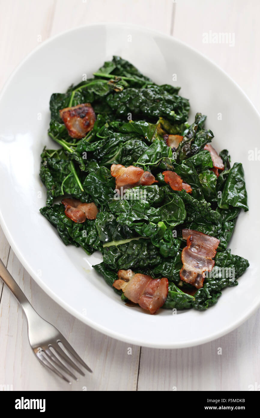 sauteed black kale and bacon Stock Photo