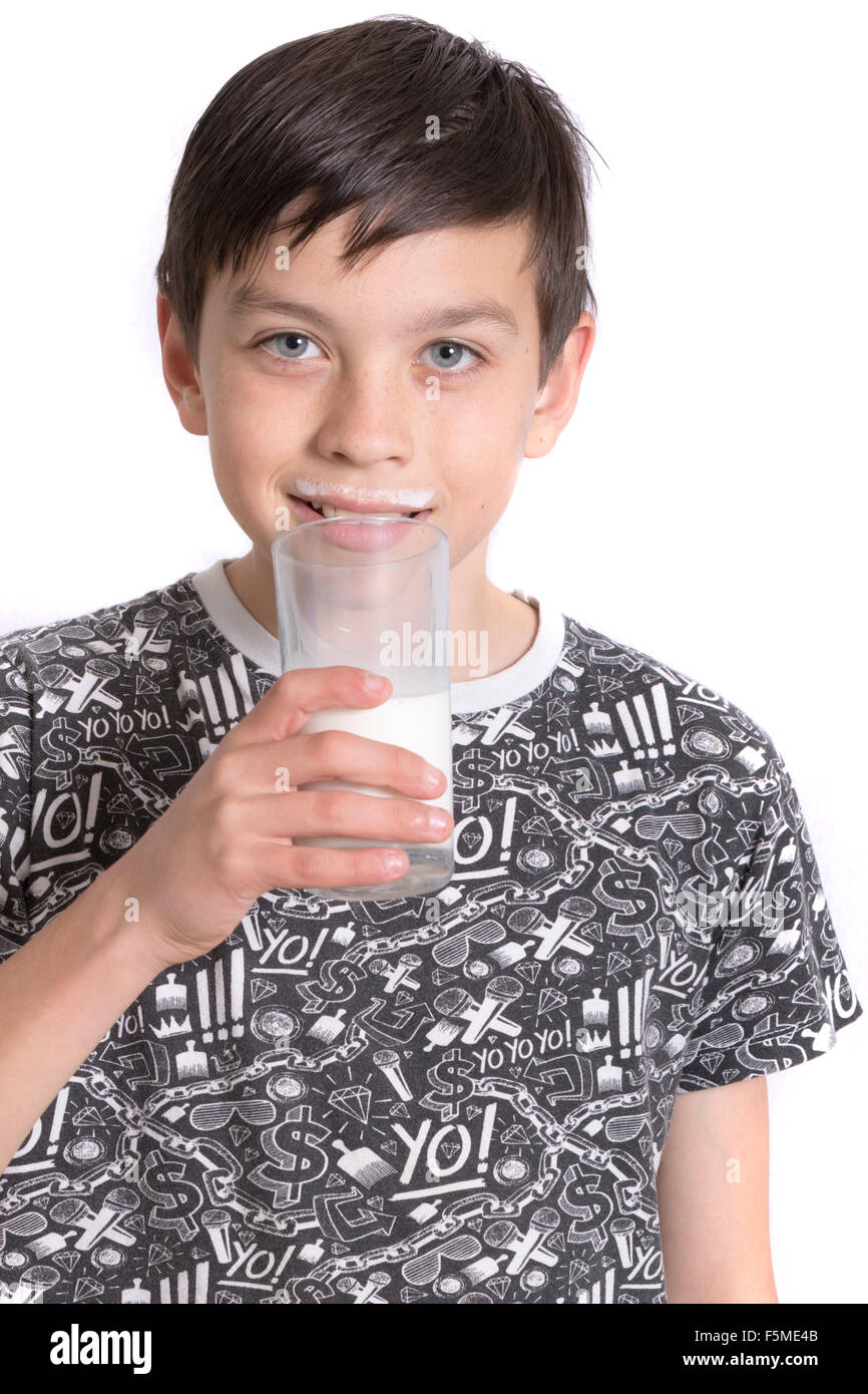Young boy drinking milk Stock Photo