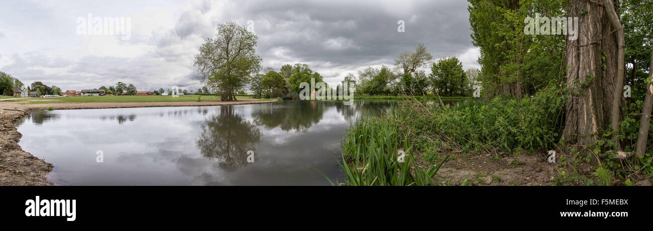 View of the Lake behind Doddington Hall, Lincoln. English countryside panorama. Stock Photo