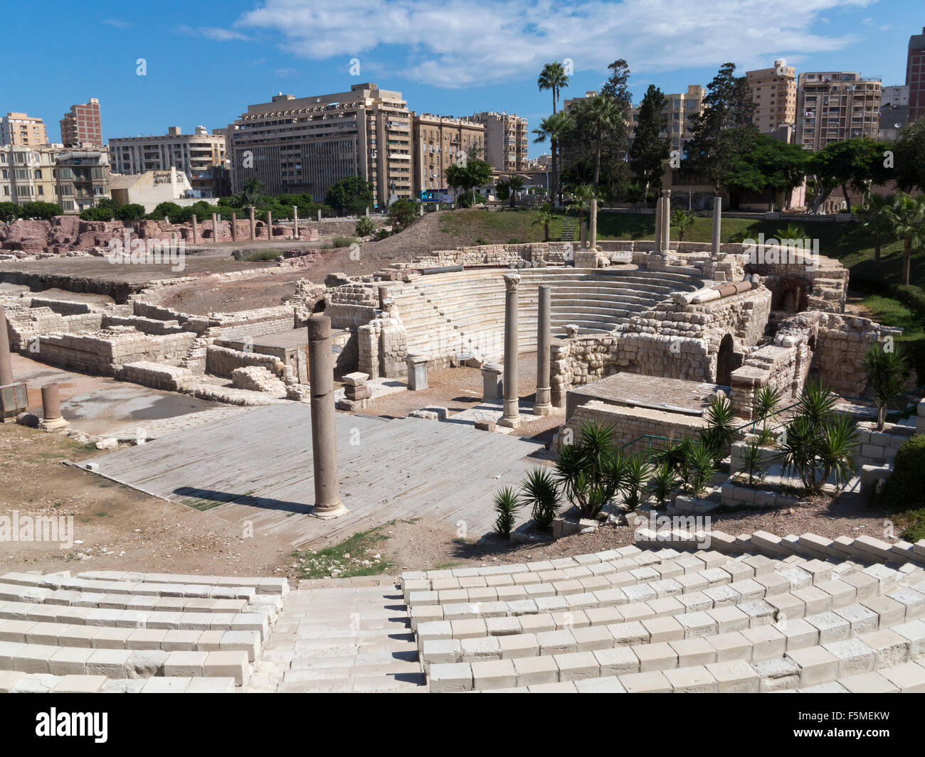 View looking over The Roman Odeum  at Kom el Dikka, Alexandria, Northern Egypt Stock Photo