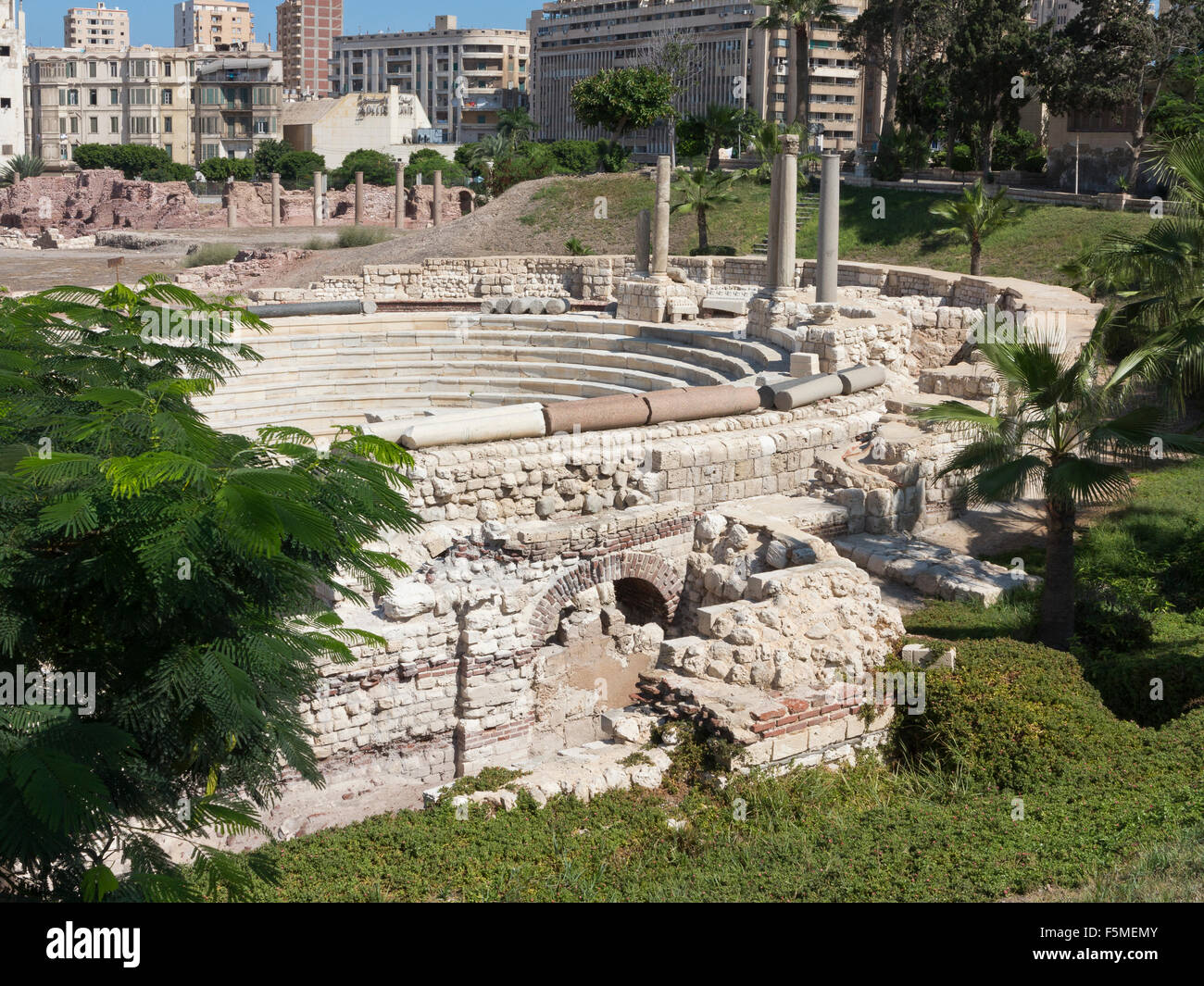 View looking over The Roman Odeum  at Kom el Dikka, Alexandria, Northern Egypt Stock Photo