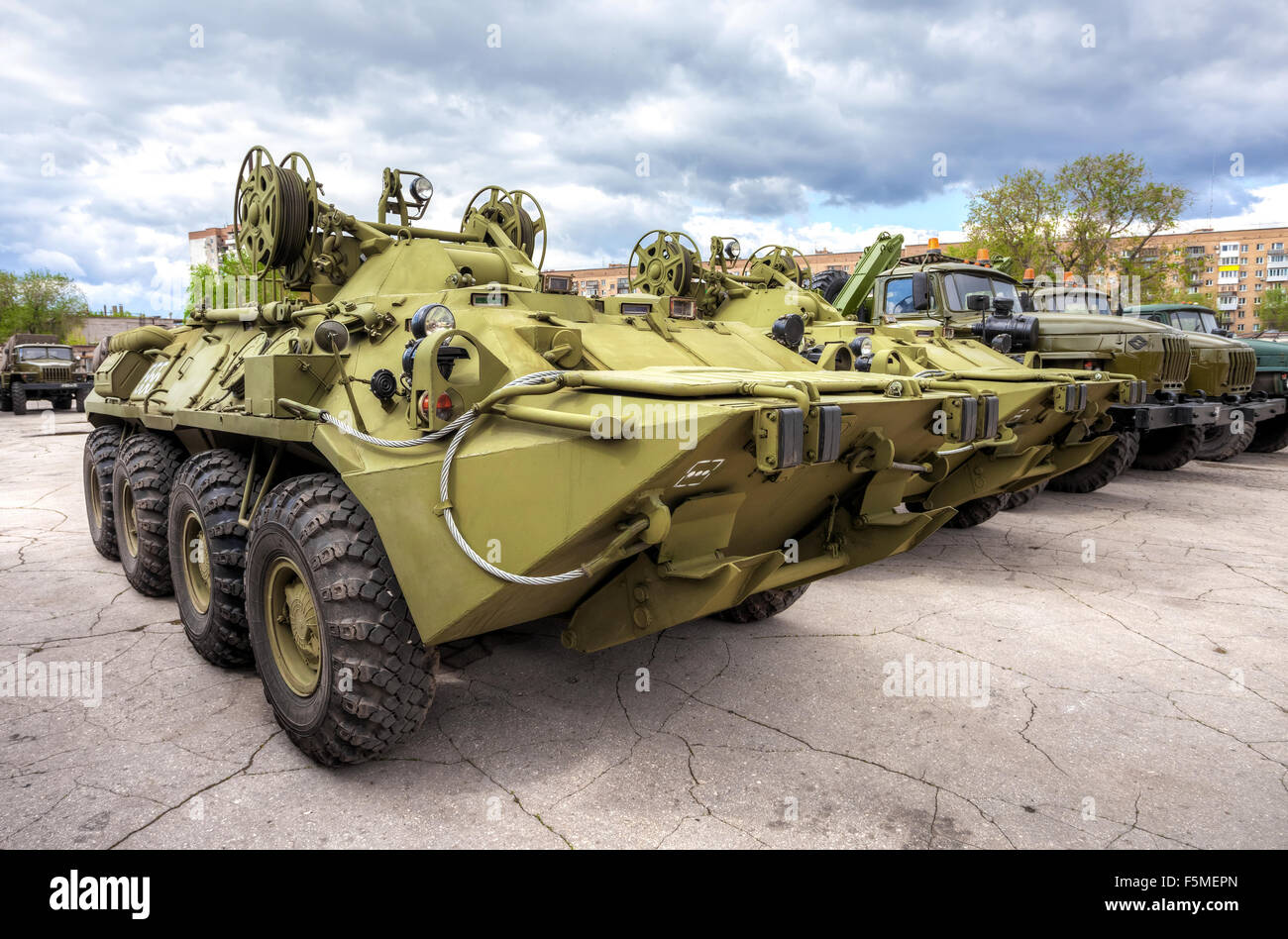 Wheeled armored recovery vehicle ARV-K based on the BTR-80 Stock Photo