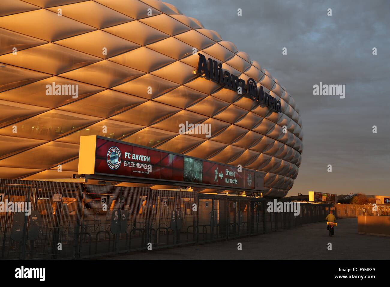 A general view of the Allianz Arena and UEFA Champions League branding  pitch side before the match Stock Photo - Alamy