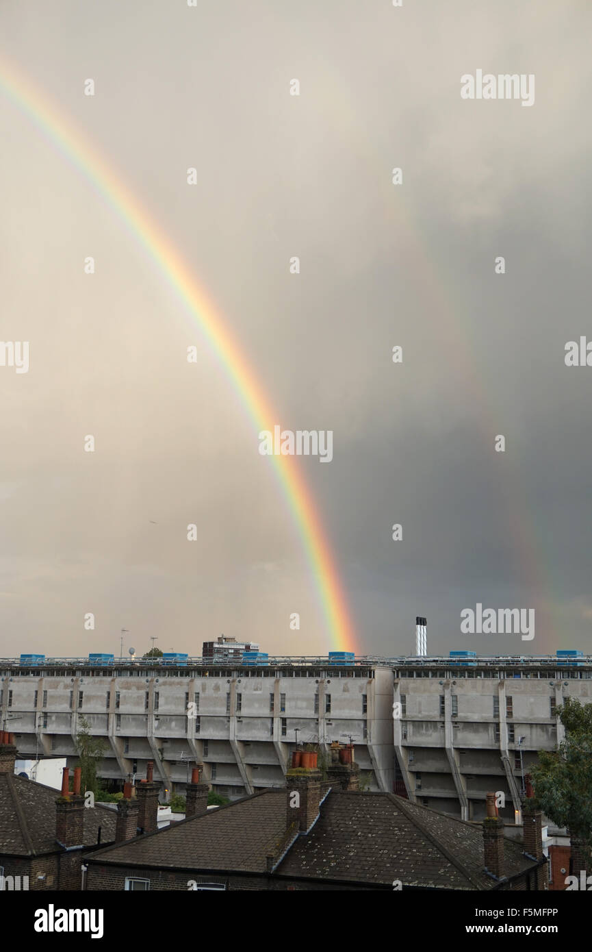 A rainbow over North London, England Stock Photo