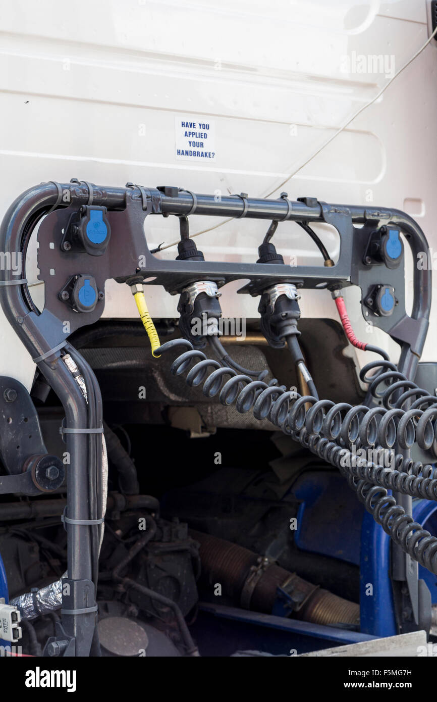 Service connections from an articulated lorry tractor unit to the trailer Stock Photo