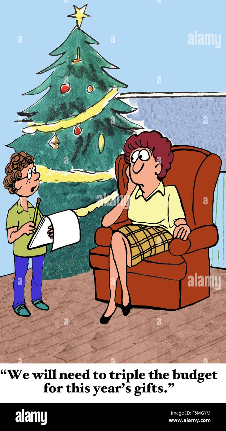 Christmas cartoon of boy saying to mother, 'We will need to triple the budget for this year's gifts' Stock Photo - Alamy Christmas cartoon of boy saying to mother, 'We will need to triple the budget for this year's gifts' Stock Photo - Alamy